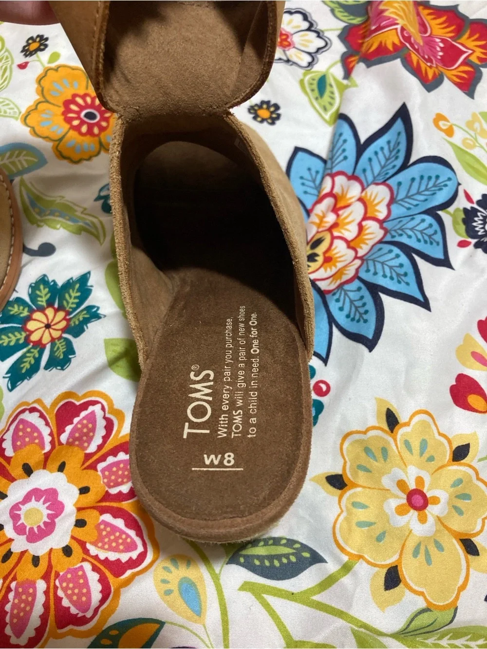 TOMS Women's Size 8M Tan Suede Peep Toe Block Heel Seville Espadrilles